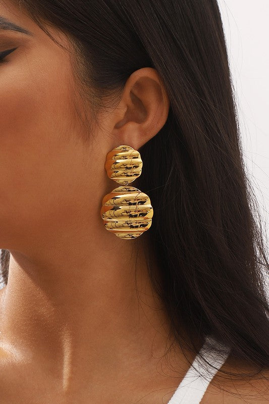 Stainless Steel Striped Oval Square Drop Earrings | Uniquely Claudia Boutique