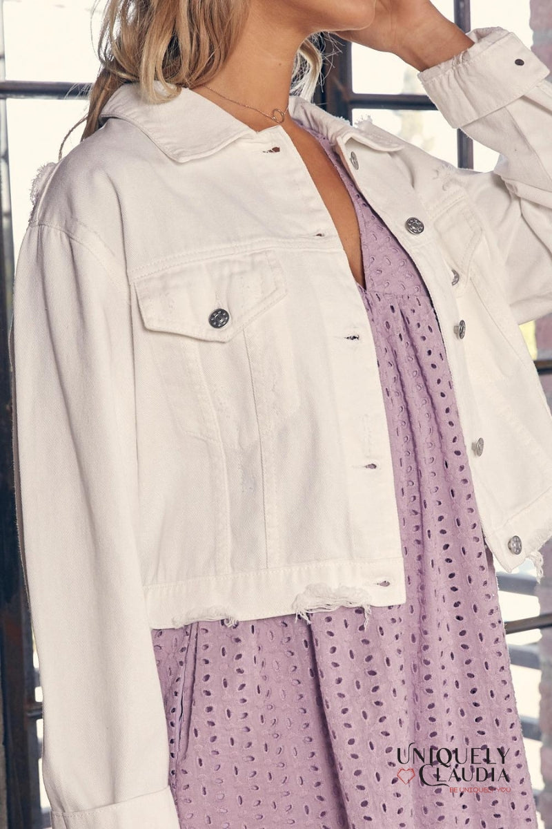 Paula Distressed Light Denim Jacket | Uniquely Claudia Boutique