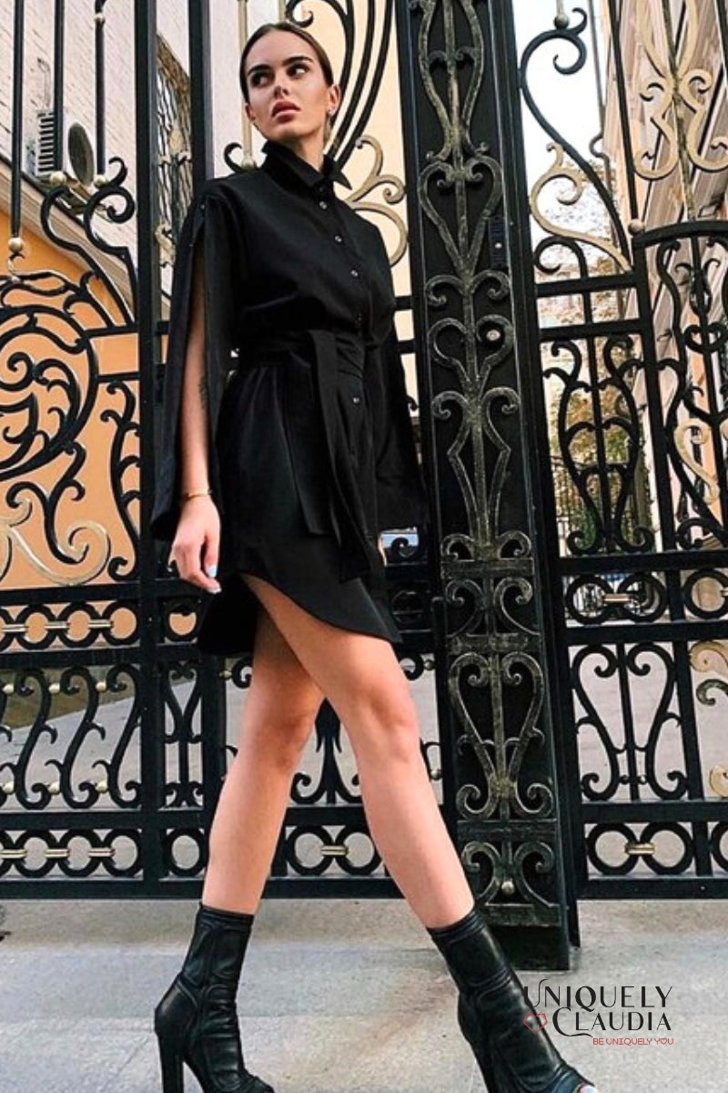 Neysha Button-Up Sleeves Belted Shirt Dress | Uniquely Claudia Boutique