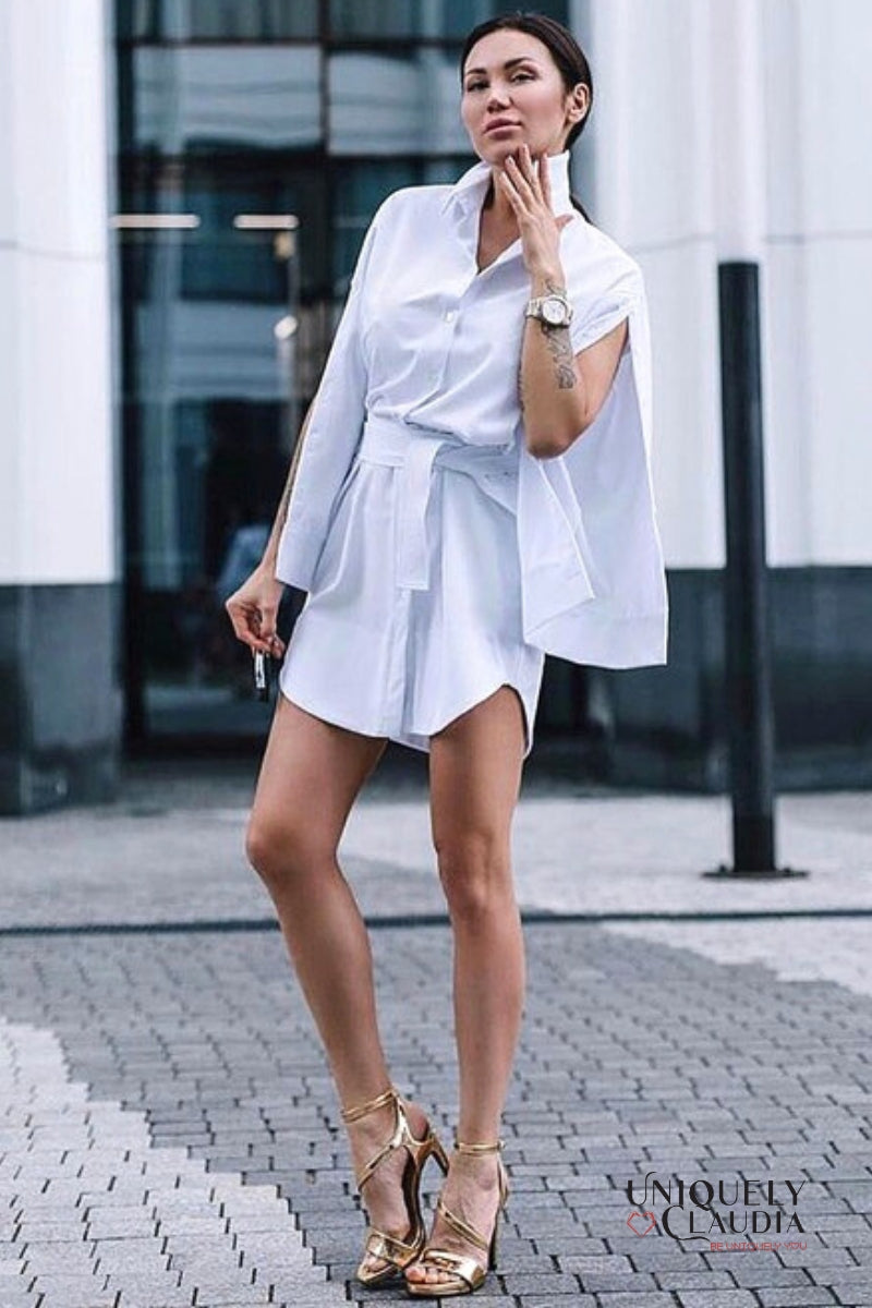 Neysha Button-Up Sleeves Belted Shirt Dress | Uniquely Claudia Boutique