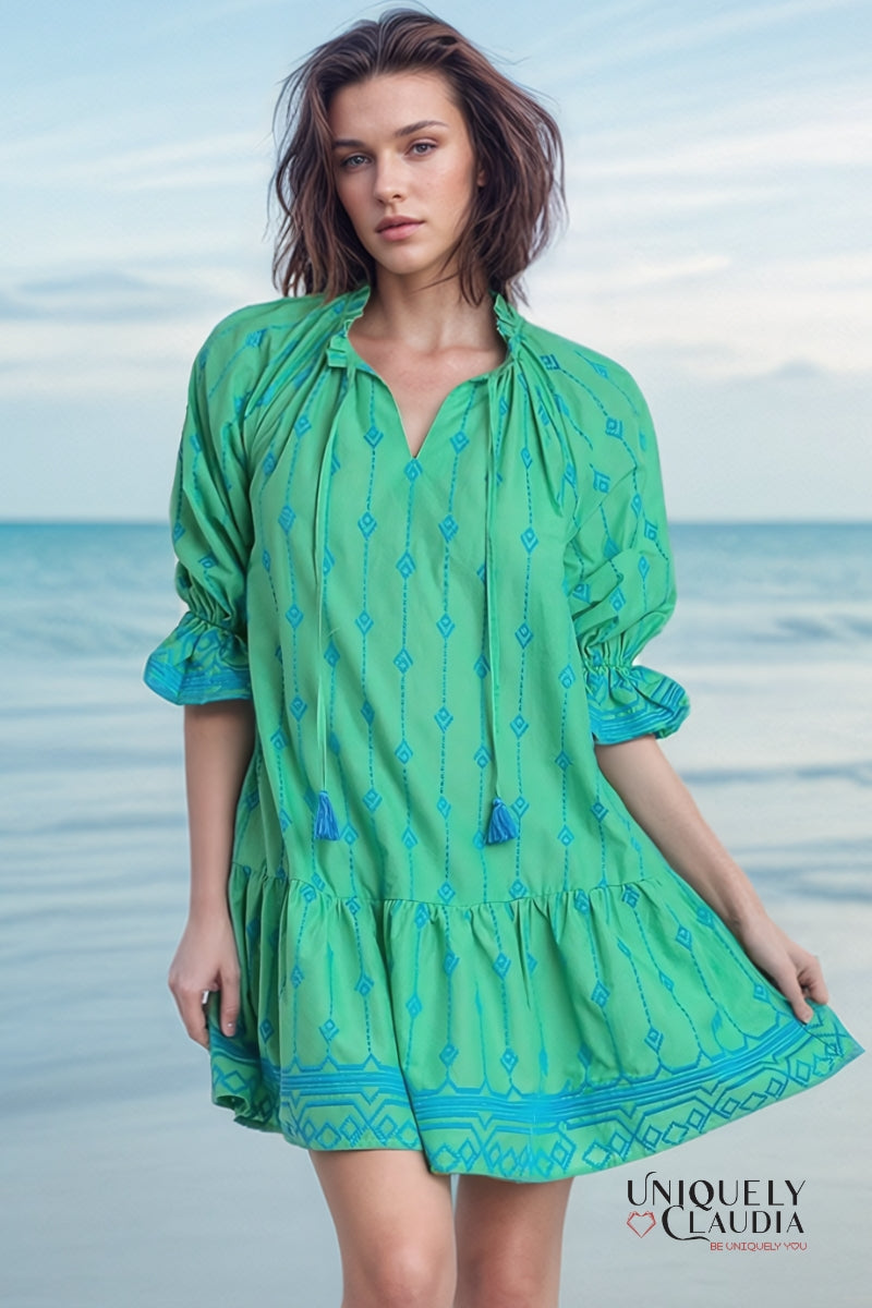 Brielle Embroidered Contrast Green A-Line Dress | Uniquely Claudia Boutique S / Green Brielle Embroidered Contrast Green A-Line Dress | Uniquely Claudia Boutique S / Green