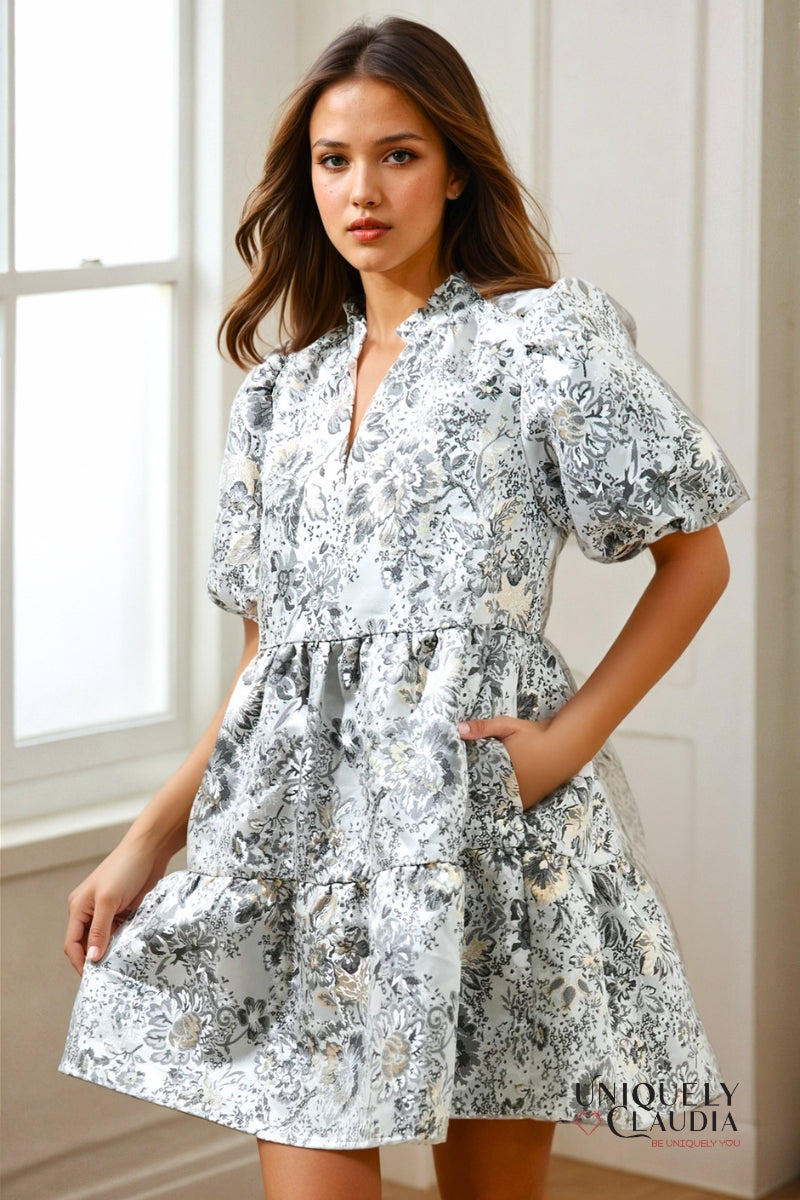 Christina Jacquard Jacey Babydoll Mini Dress | Uniquely Claudia Boutique