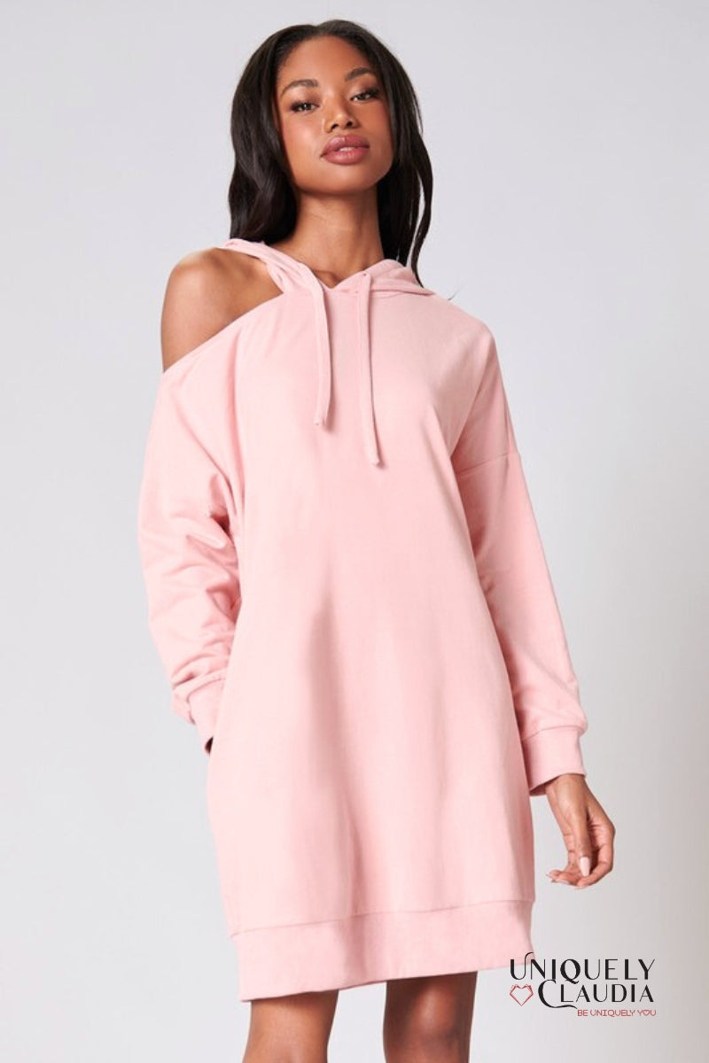 Deanna Cut Out French Terry Hoodie Dress FUCHSIA / S by Sugarlips Deanna Cut Out French Terry Hoodie Dress FUCHSIA / S by Sugarlips