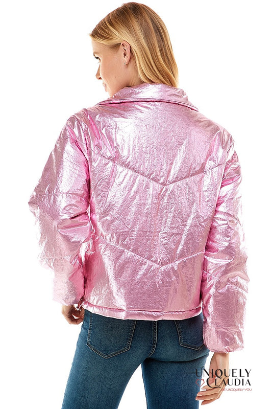 Angelika Metallic Pink Puff Jacket | Uniquely Claudia Boutique