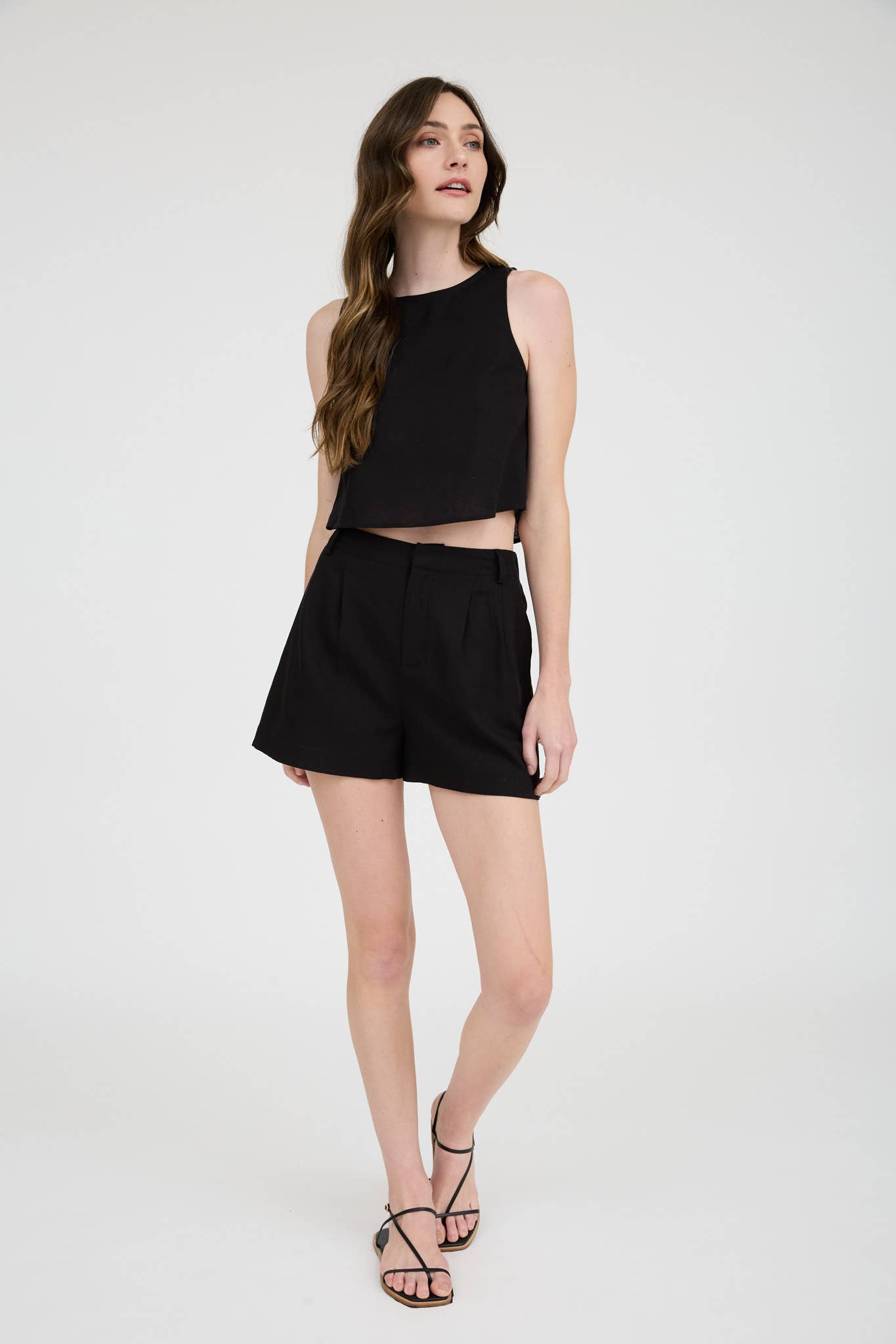 Kalene High-Waist Front Pleat Black Shorts | Uniquely Claudia