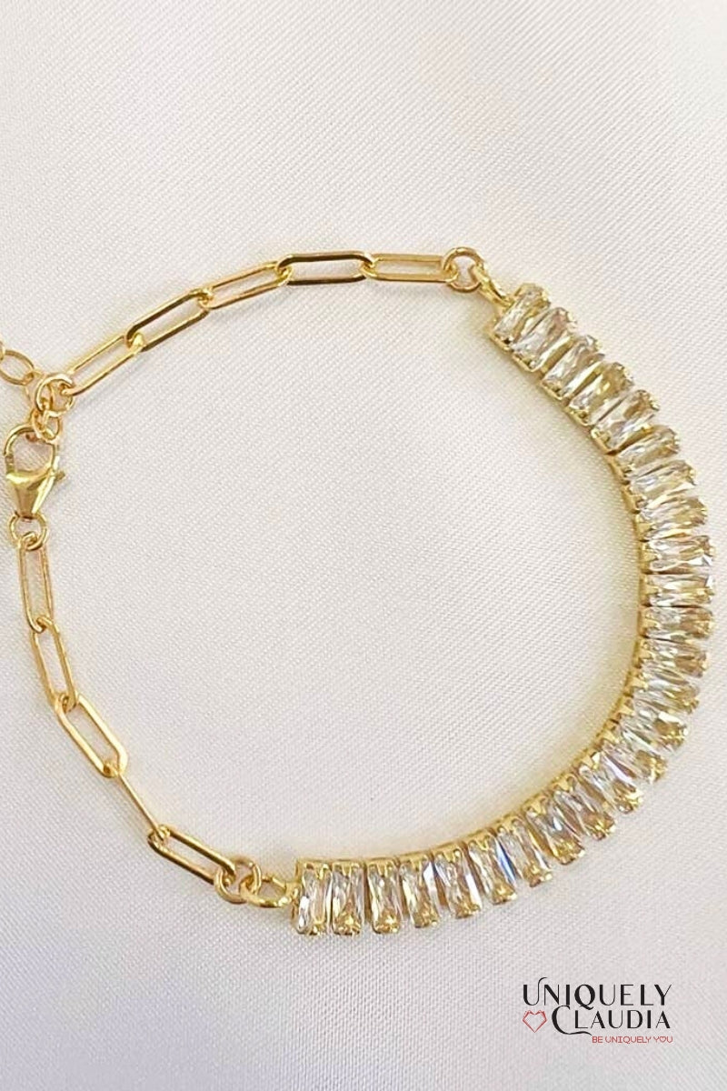 Baguette CZ Paperclip Chain Gold Filled Bracelet | Uniquely Claudia Boutique