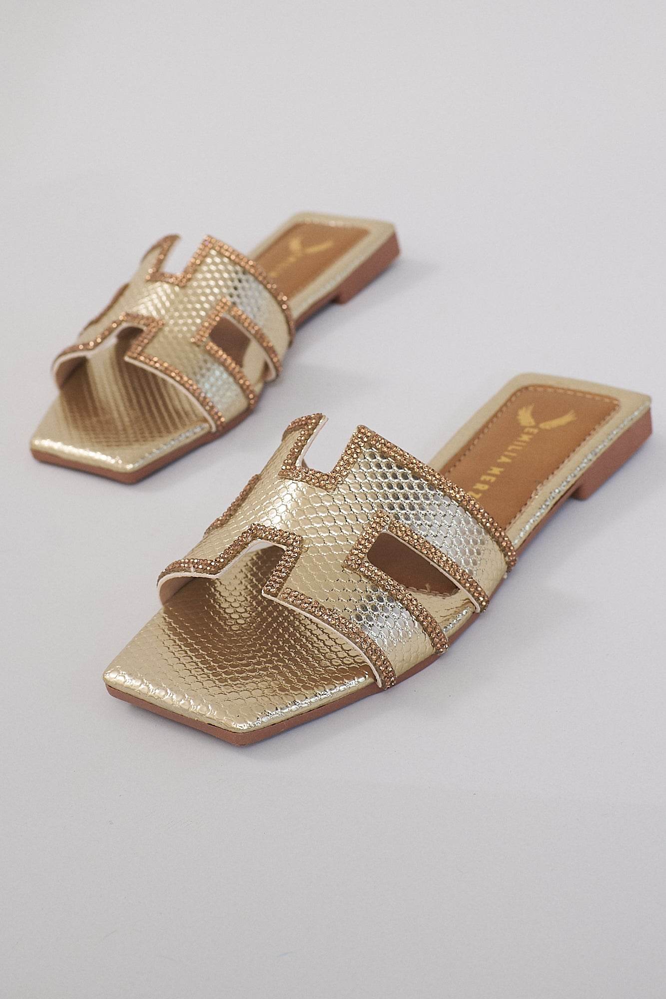 Dubai H Flats - Rhinestone Gold | Uniquely Claudia