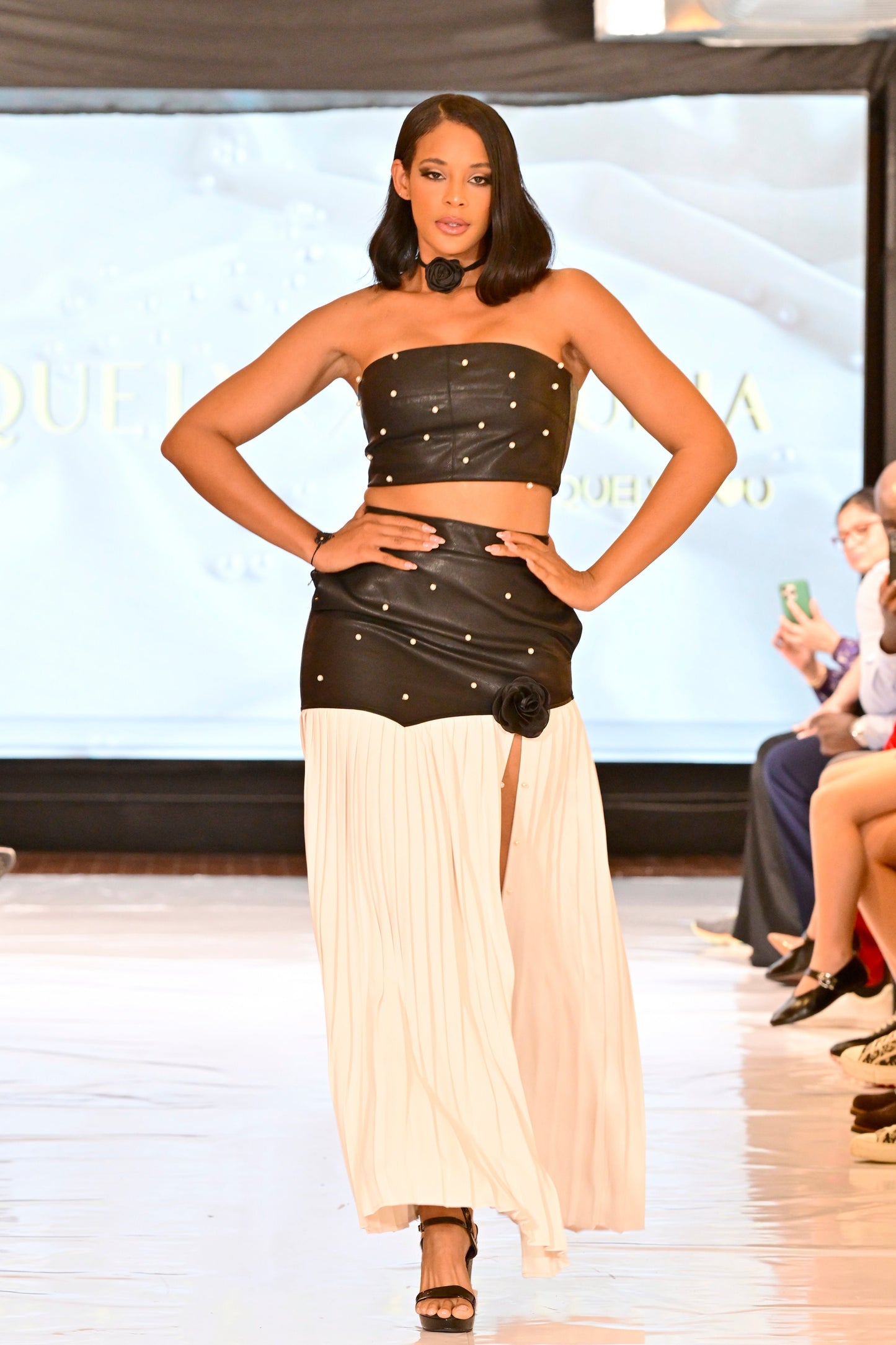 Madelyn Pearl Embellished Vegan Leather Crop Top & Pleated Maxi Skirt | Uniquely Claudia Boutique