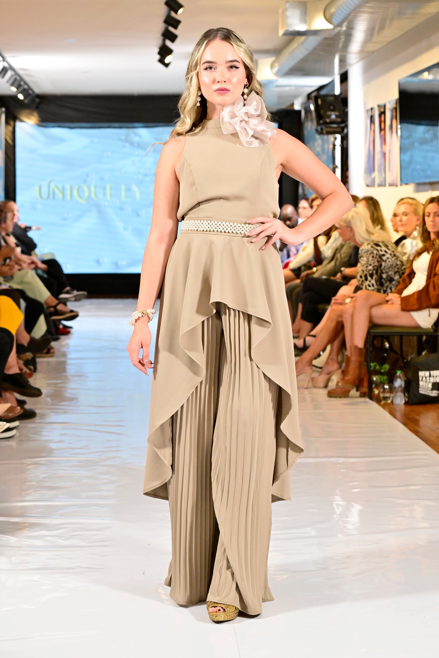 Victoria Pearl Embellished High-Neck Top & Plated Pant Set | Uniquely Claudia Boutique