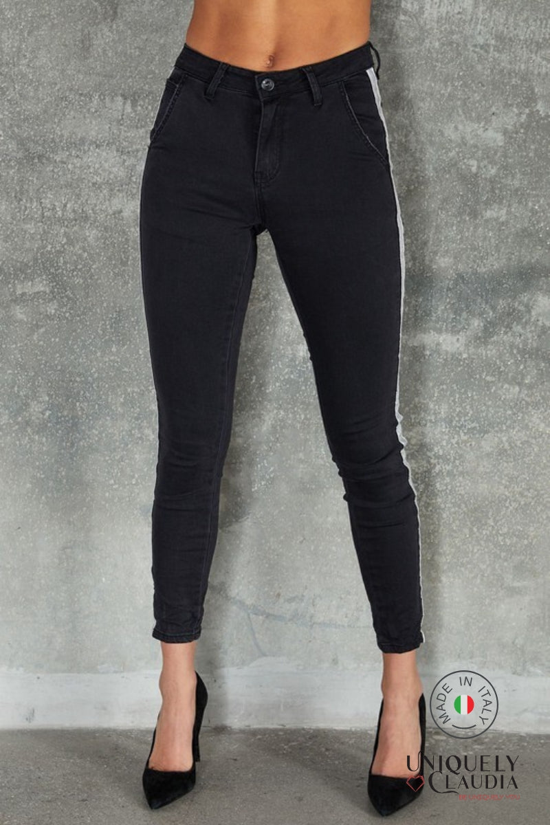 Alessandra Silver Stripe Black Joggers | Uniquely Claudia Boutique