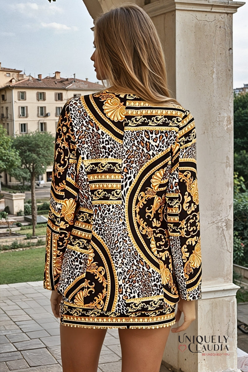 Vittoria Baroque Leopard Print Blazer and Skirt Set | Uniquely Claudia Boutique