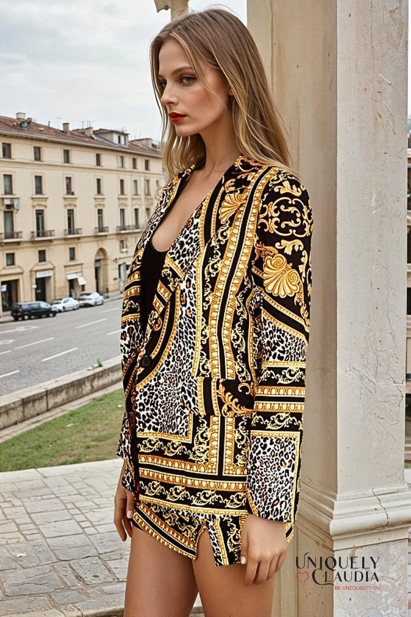 Vittoria Baroque Leopard Print Blazer and Skirt Set | Uniquely Claudia Boutique