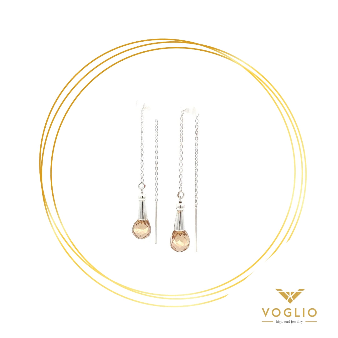 VOGLIO: Smokey Quartz Briolette Threader Sterling Silver Earrings | Uniquely Claudia Boutique
