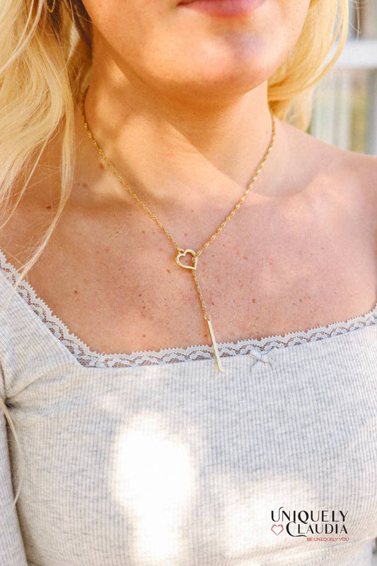 Drop Bar Heart Lariat Necklace | Uniquely Claudia Boutique