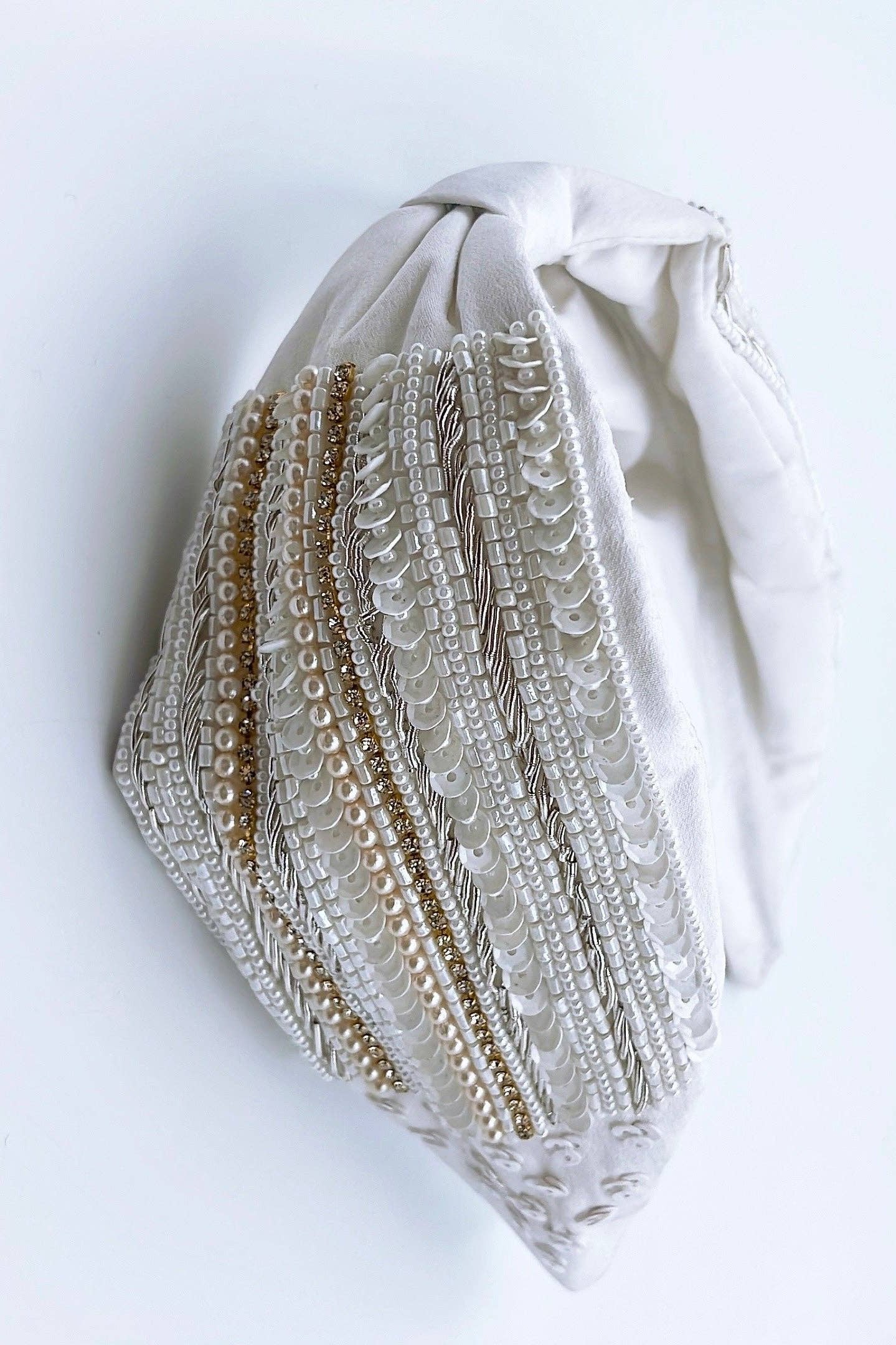 White Embellished Wide Headband