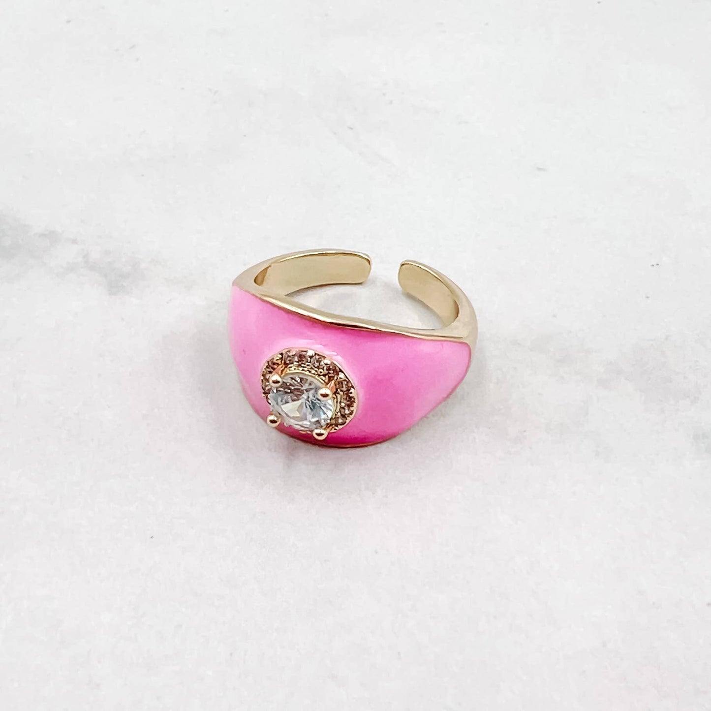 Enamel Pink Adjustable Ring