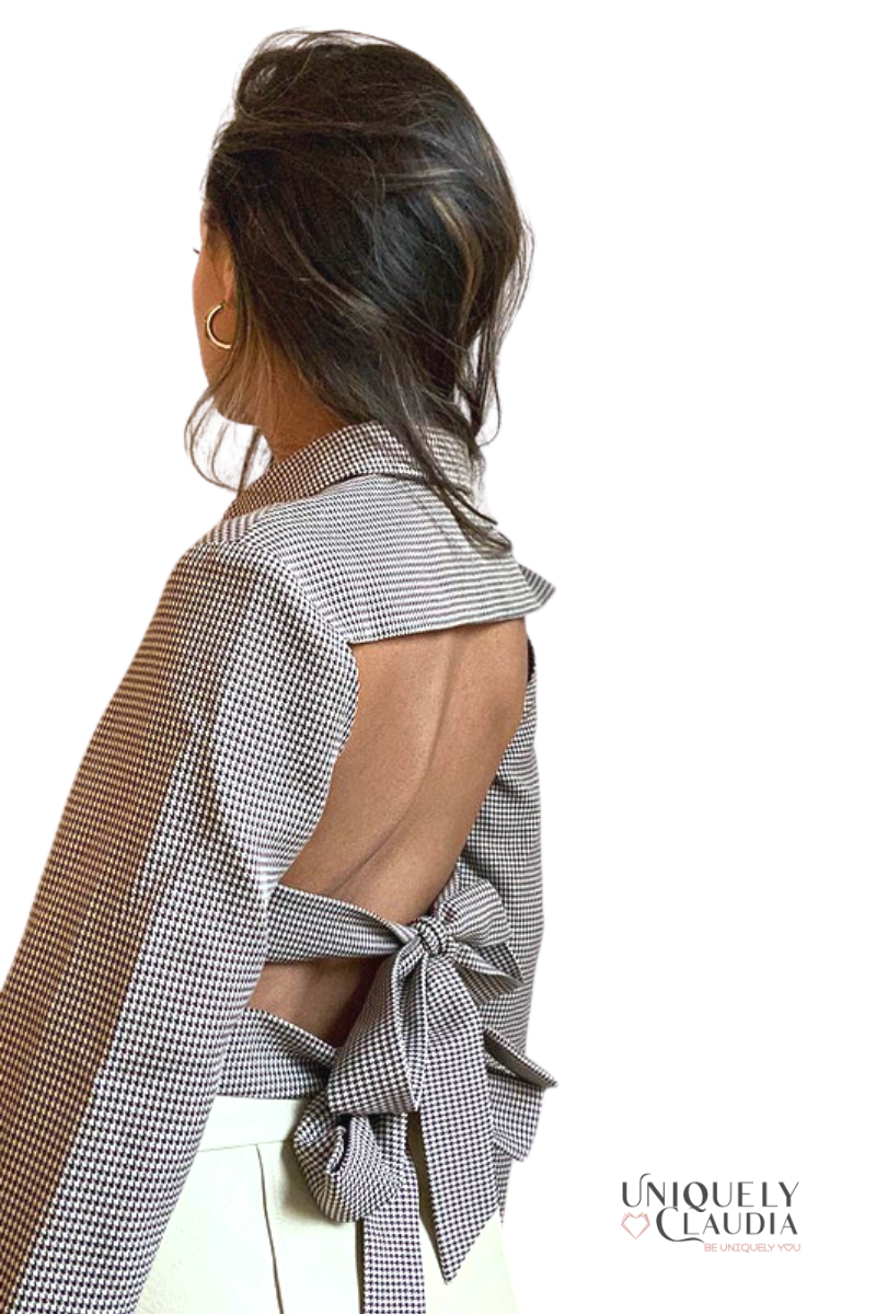 Mazie Gingham Open Back Blouse| UNIQUELY CLAUDIA