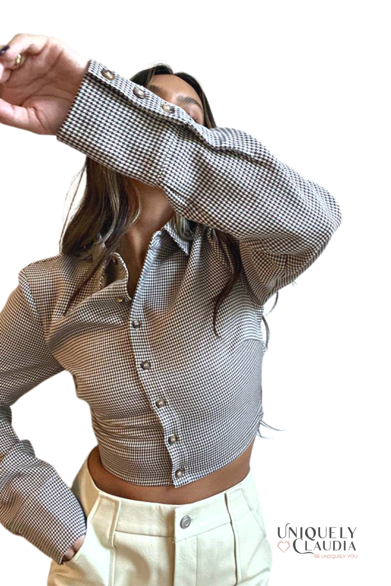 Mazie Gingham Open Back Blouse| UNIQUELY CLAUDIA