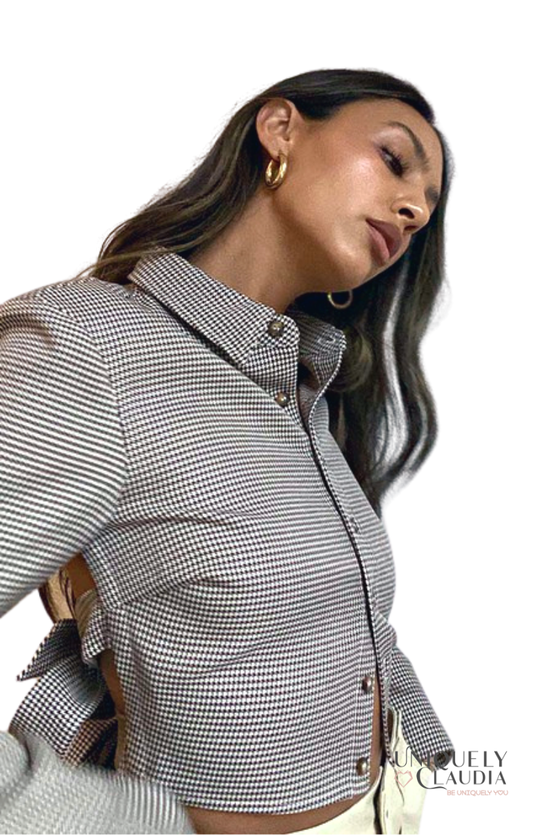 Mazie Gingham Open Back Blouse| UNIQUELY CLAUDIA