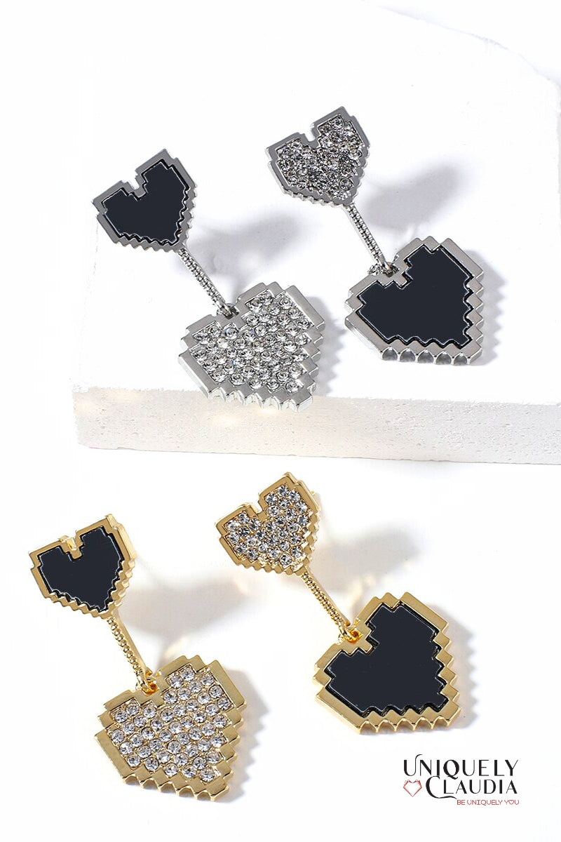 Women's Earrings | Pixelated Pave Heart Stainless Steel Earrings | Uniquely Claudia Boutique