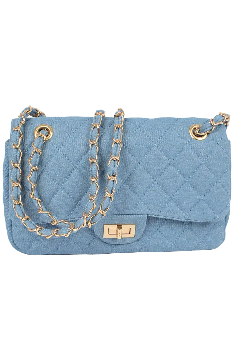 Rina Denim Quilted Clutch | Uniquely Claudia Boutique
