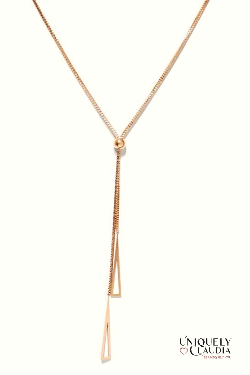 Stainless Steel Pyramids Lariat Goldtone Necklace - Uniquely Claudia Boutique