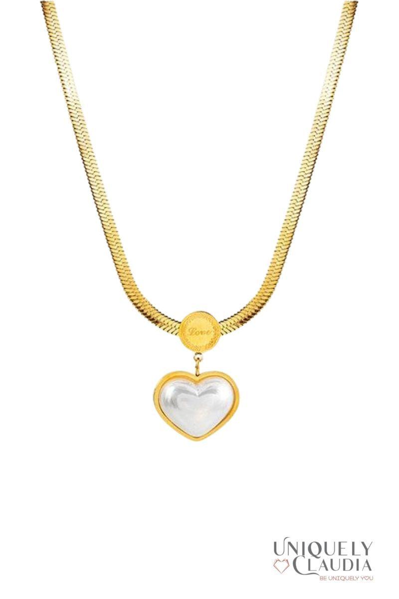 Women's Necklace | Pearl Heart Stainless Steel Earrings & Necklace Set | Uniquely Claudia Boutique