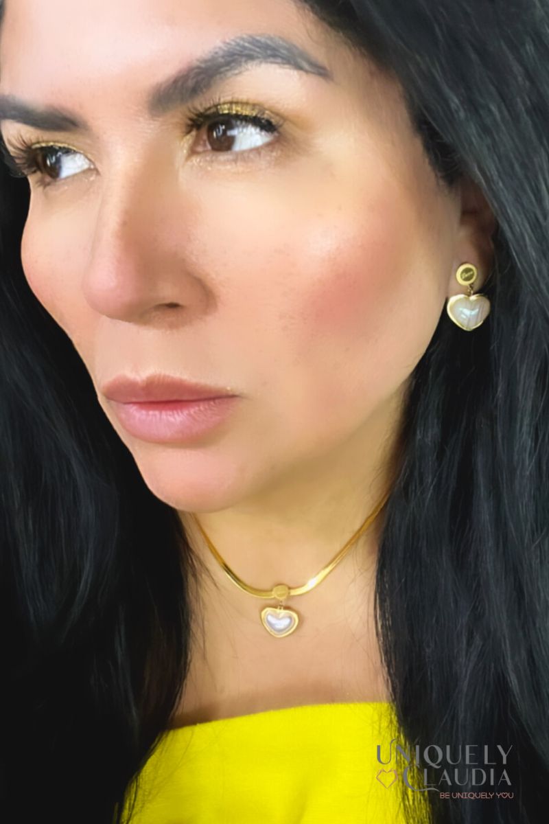 Women's Necklace | Pearl Heart Stainless Steel Earrings & Necklace Set | Uniquely Claudia Boutique