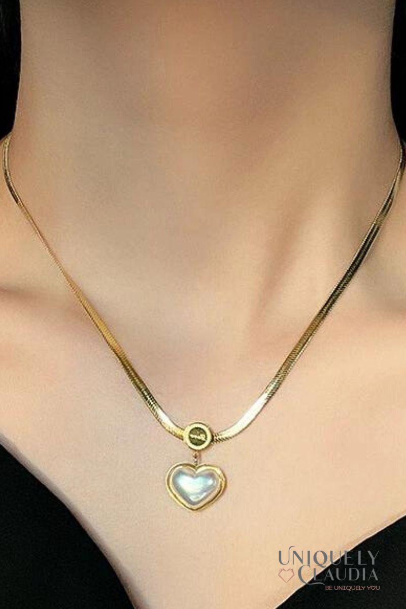 Women's Necklace | Pearl Heart Stainless Steel Earrings & Necklace Set | Uniquely Claudia Boutique