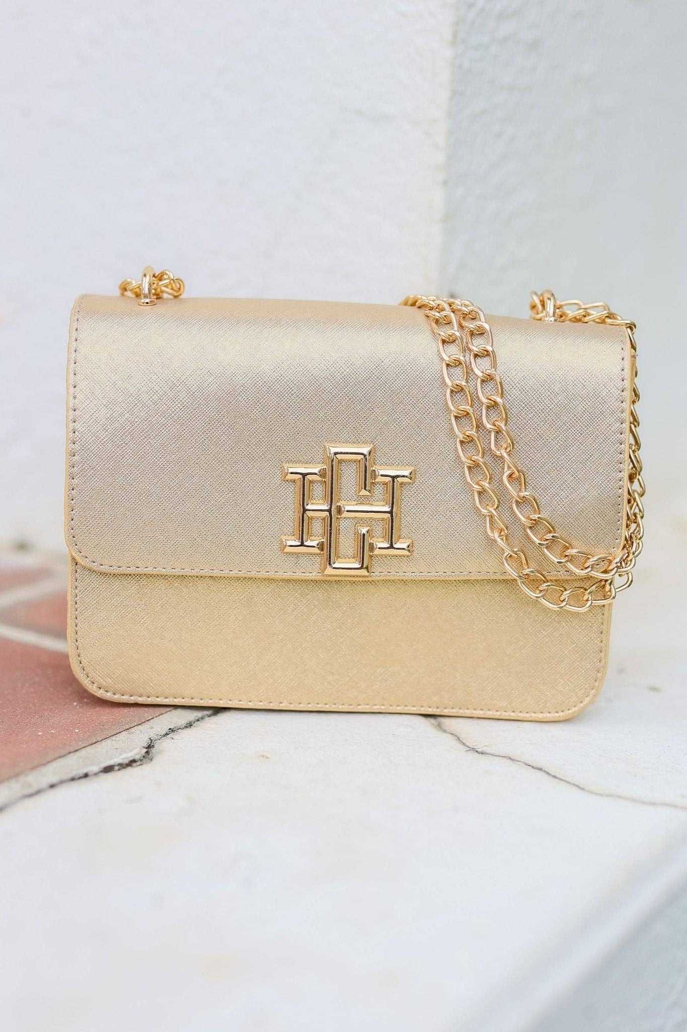 Rory Crossbody Gold Saffiano | Uniquely Claudia Boutique