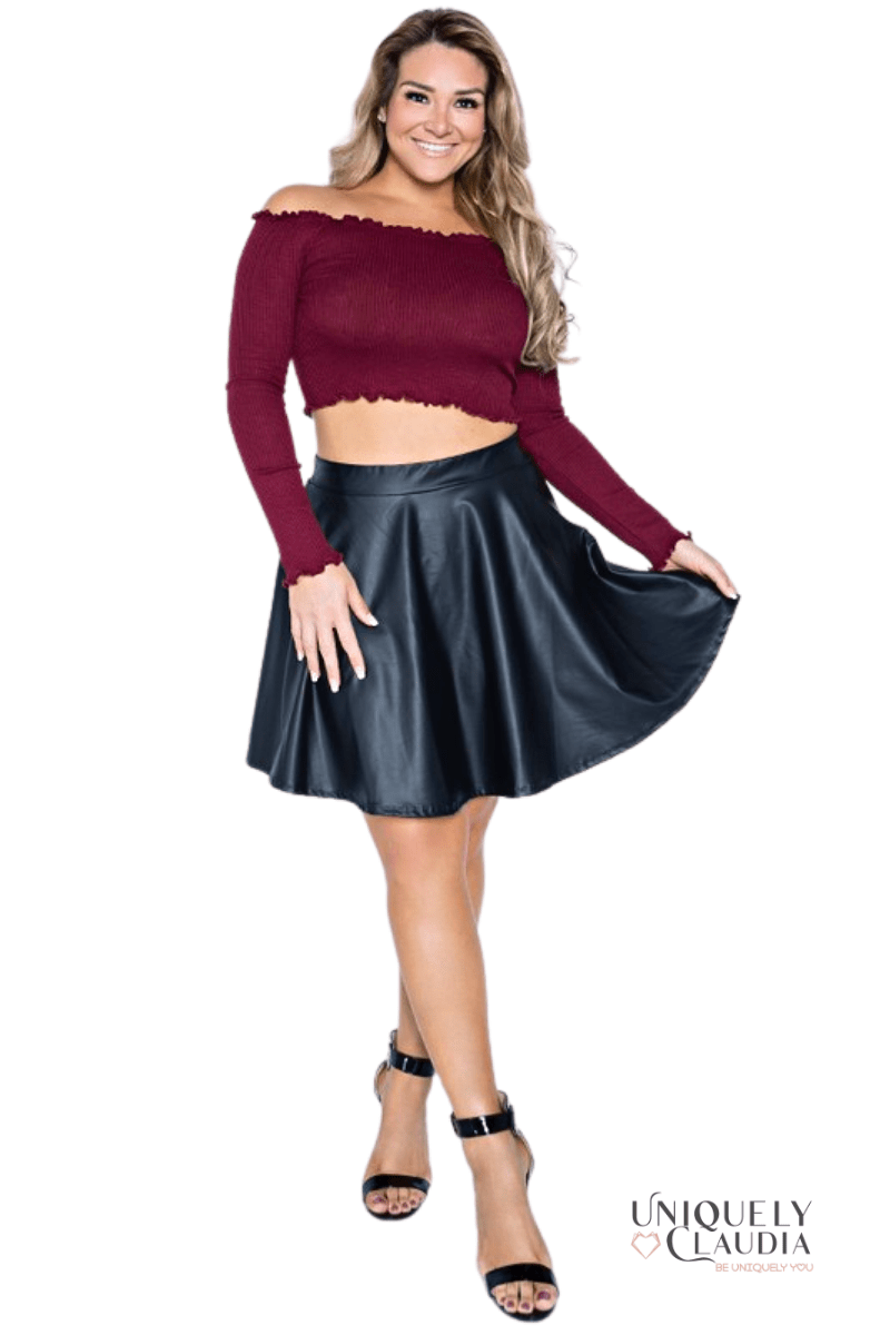Cassandra Faux Leather Flare Plus Skirt Uniquely Claudia Boutique