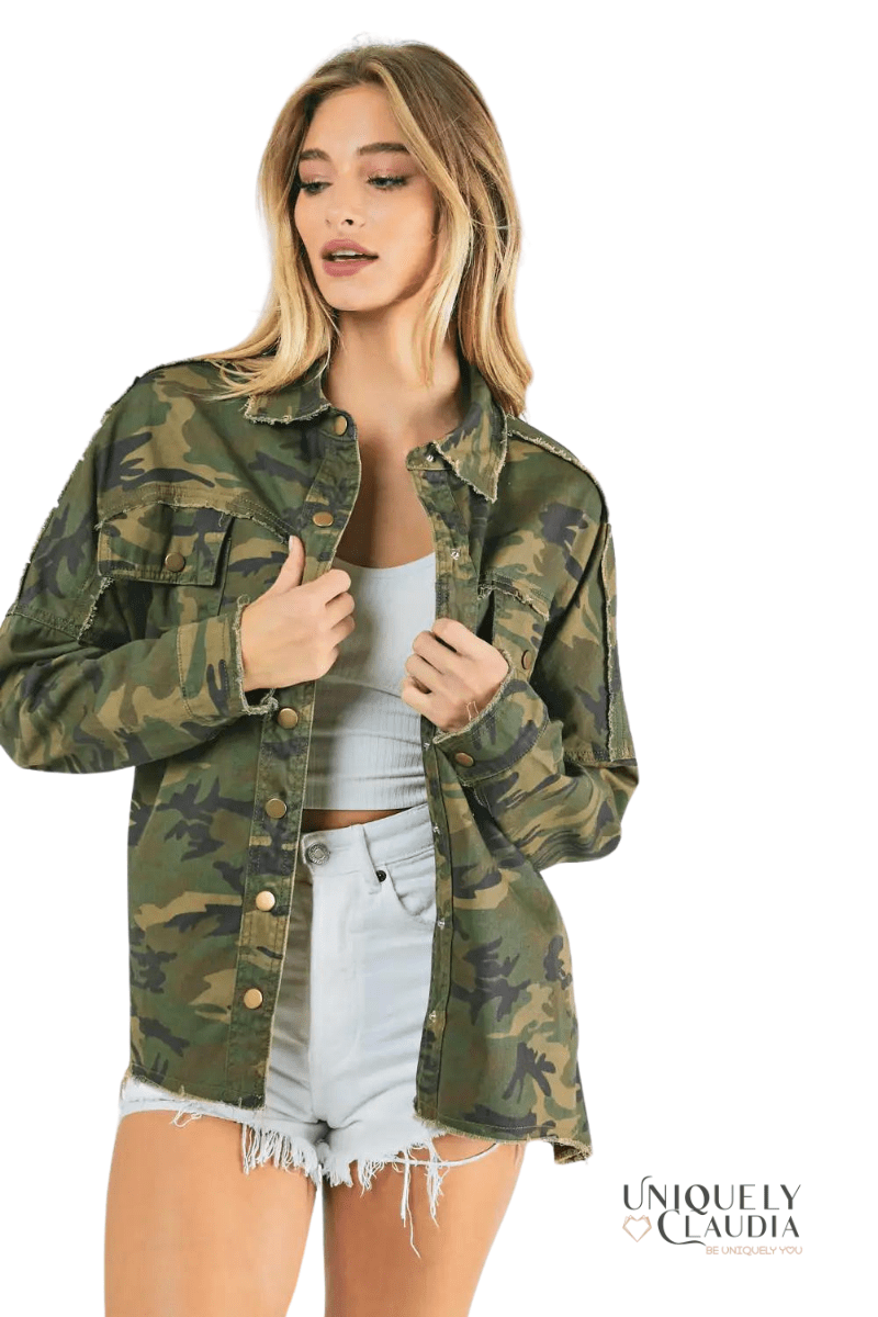Hallie Army Print Olive Shacket - UNIQUELY CLAUDIA