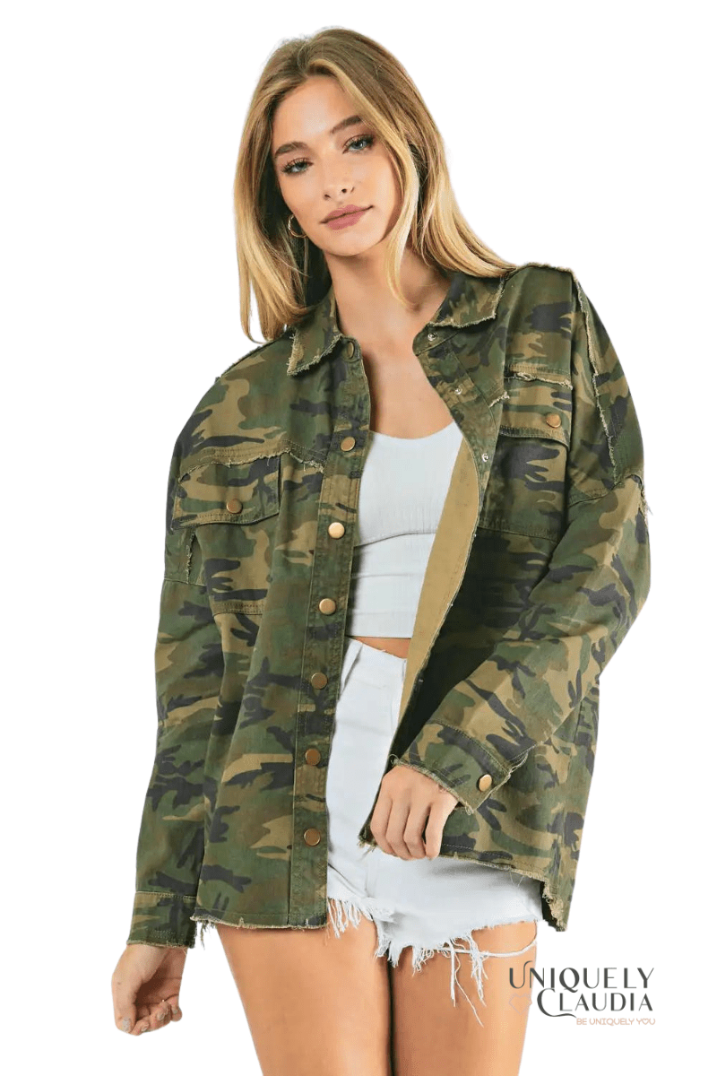 Hallie Army Print Olive Shacket - UNIQUELY CLAUDIA