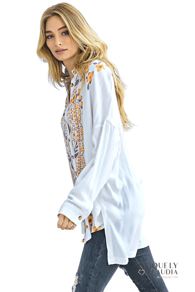 Cassia Printed Button Down Shirt - UNIQUELY CLAUDIA