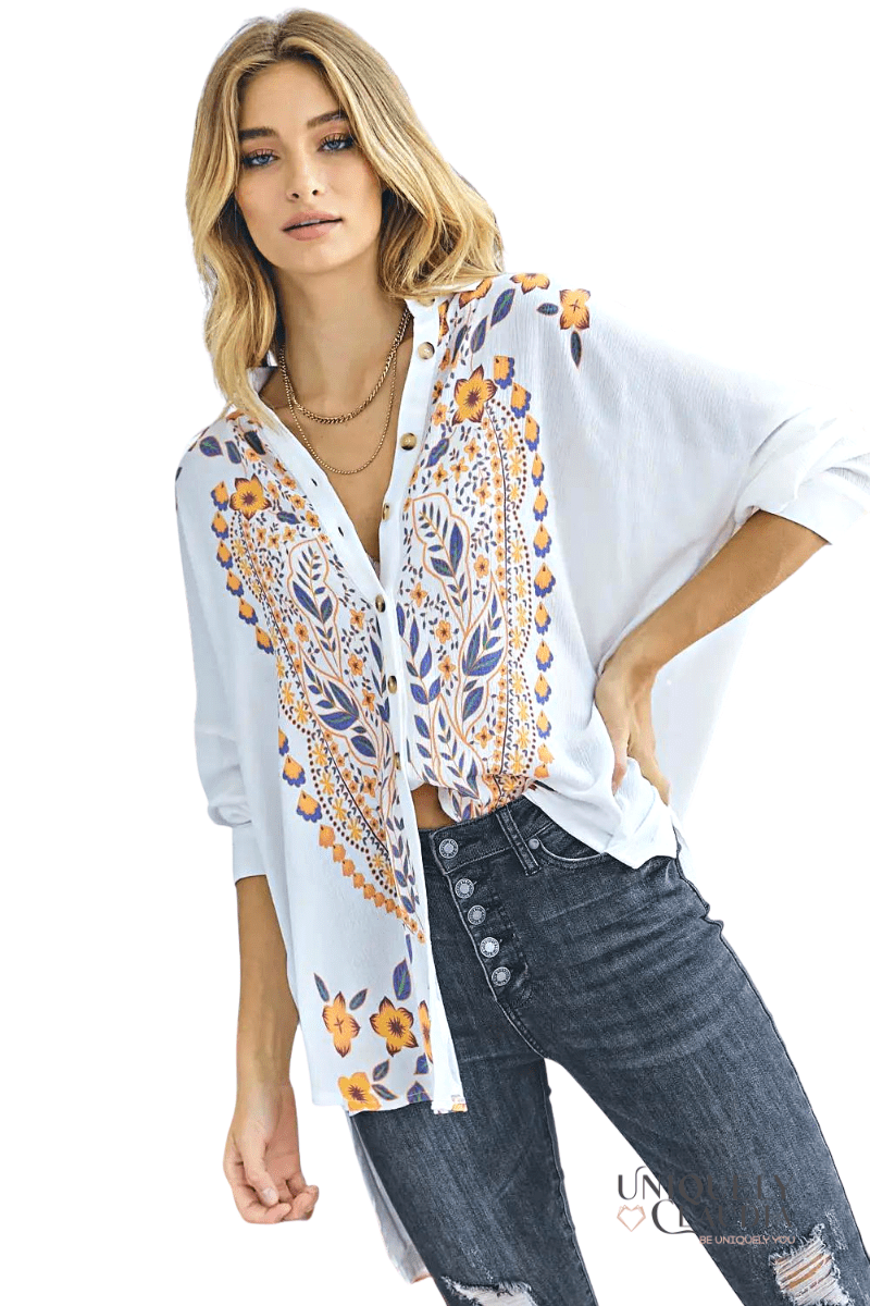 Cassia Printed Button Down Shirt - UNIQUELY CLAUDIA