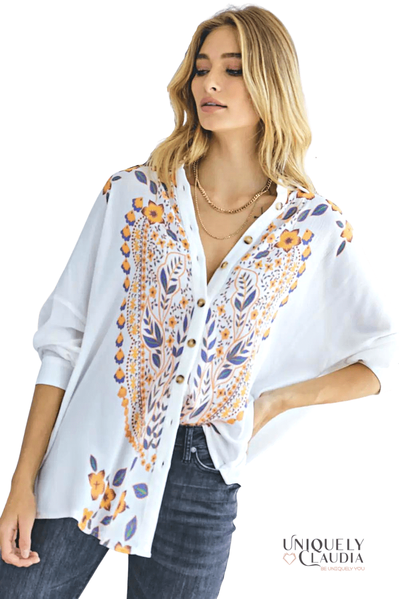 Cassia Printed Button Down Shirt - UNIQUELY CLAUDIA
