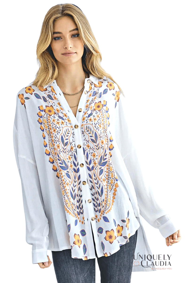 Cassia Printed Button Down Shirt - UNIQUELY CLAUDIA