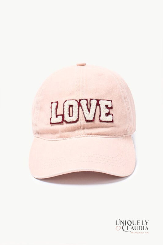 Women's Baseball Cap | LOVE Chenille Patch Pink Cap | Uniquely Claudia Boutique