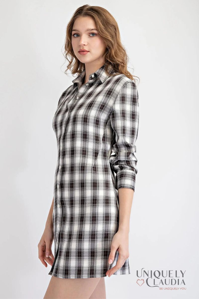 Kelsey Button-Down Plaid Shirt Dress with Open Back | Uniquely Claudia Boutique