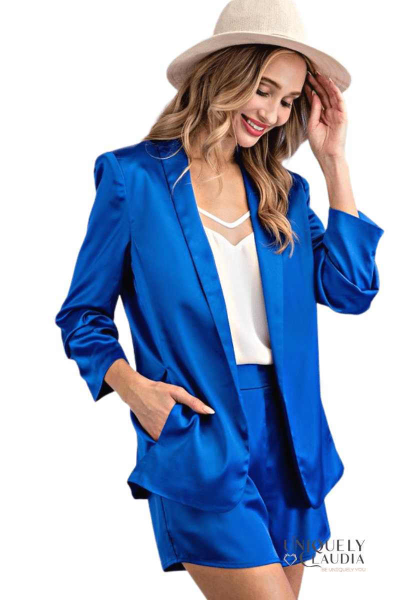 Women's Jackets | Katia Satin Shawl Blazer | Uniquely Claudia Boutique