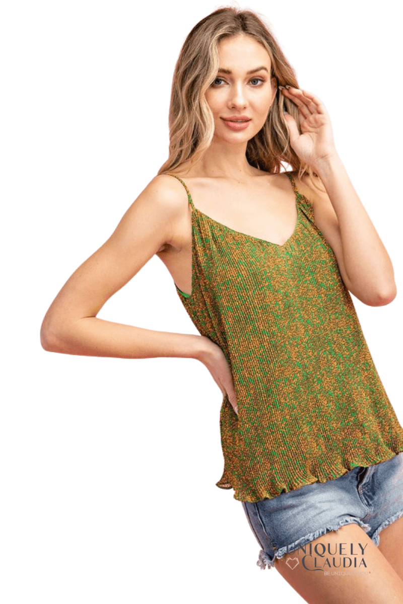 Esmeralda Pleated Cami Top With Lettuce Hemline - UNIQUELY CLAUDIA