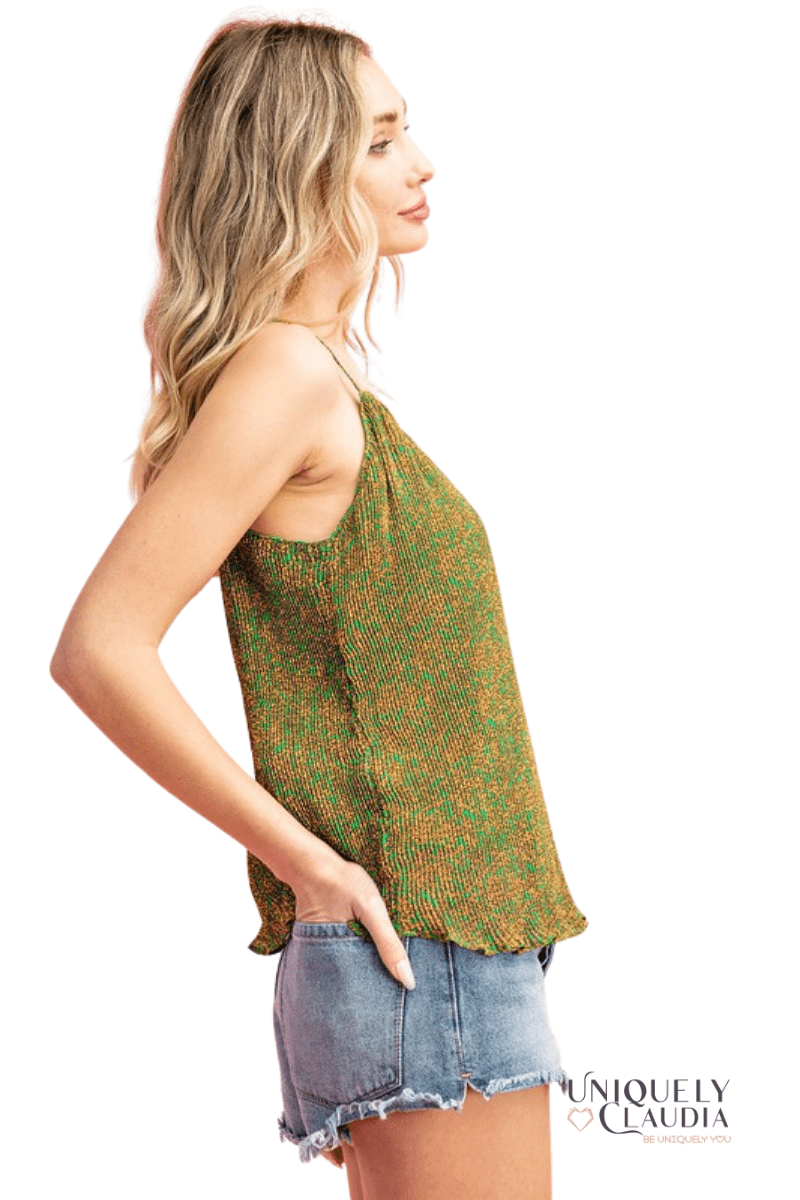 Esmeralda Pleated Cami Top With Lettuce Hemline - UNIQUELY CLAUDIA