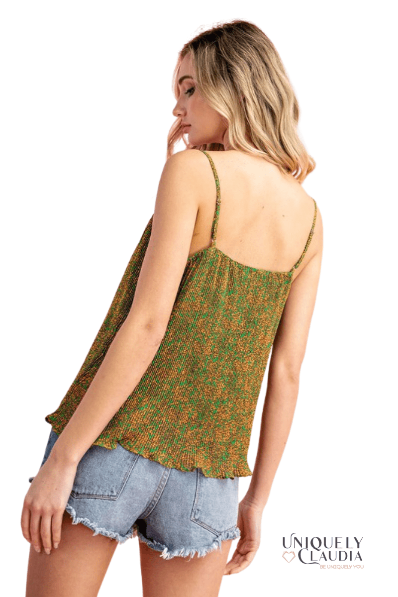 Esmeralda Pleated Cami Top With Lettuce Hemline - UNIQUELY CLAUDIA
