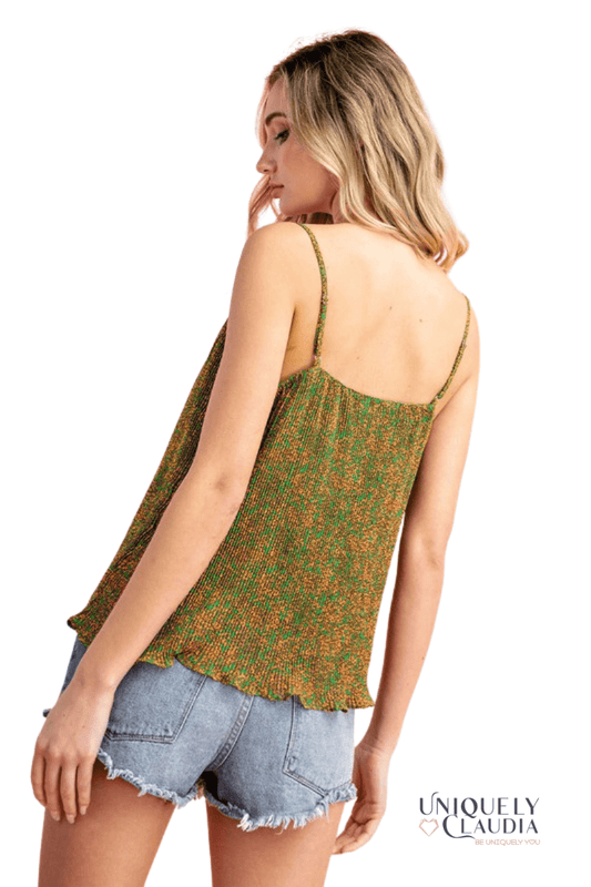 Esmeralda Pleated Cami Top With Lettuce Hemline - UNIQUELY CLAUDIA