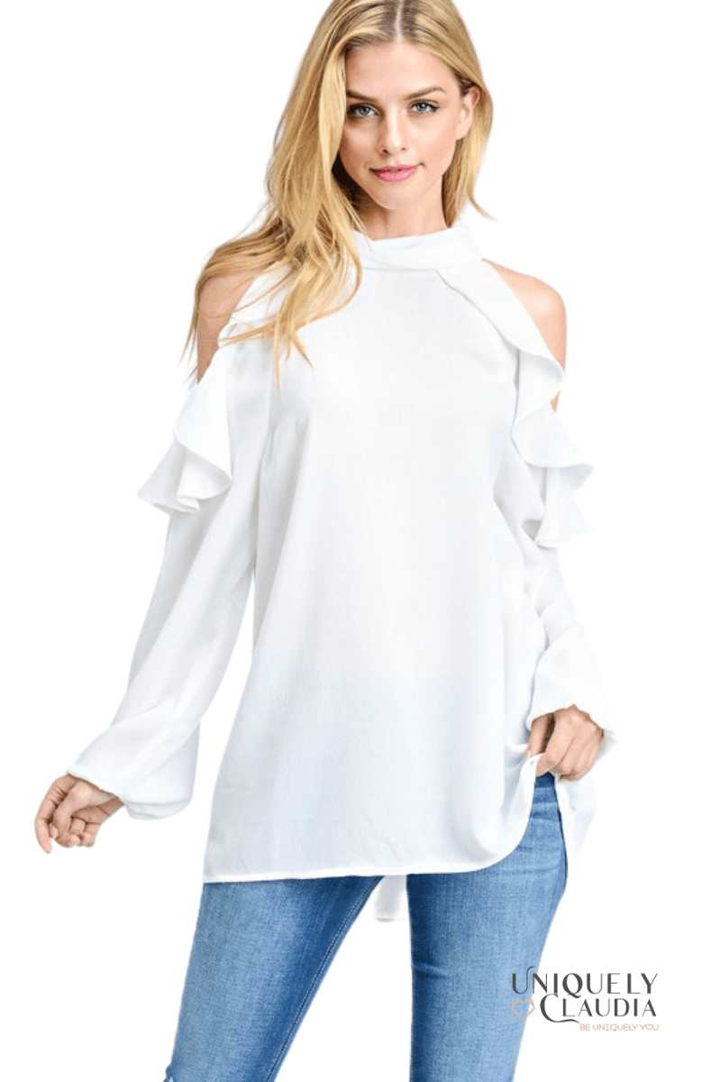 Pia Ruffle Cold Shoulder Blouse Uniquely Claudia Boutique