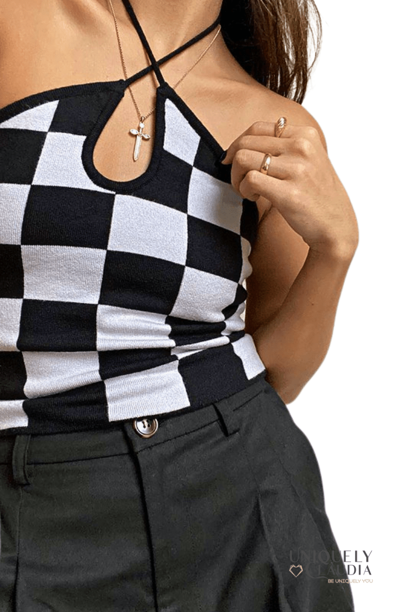 Carly Checkered Halter Top - UNIQUELY CLAUDIA