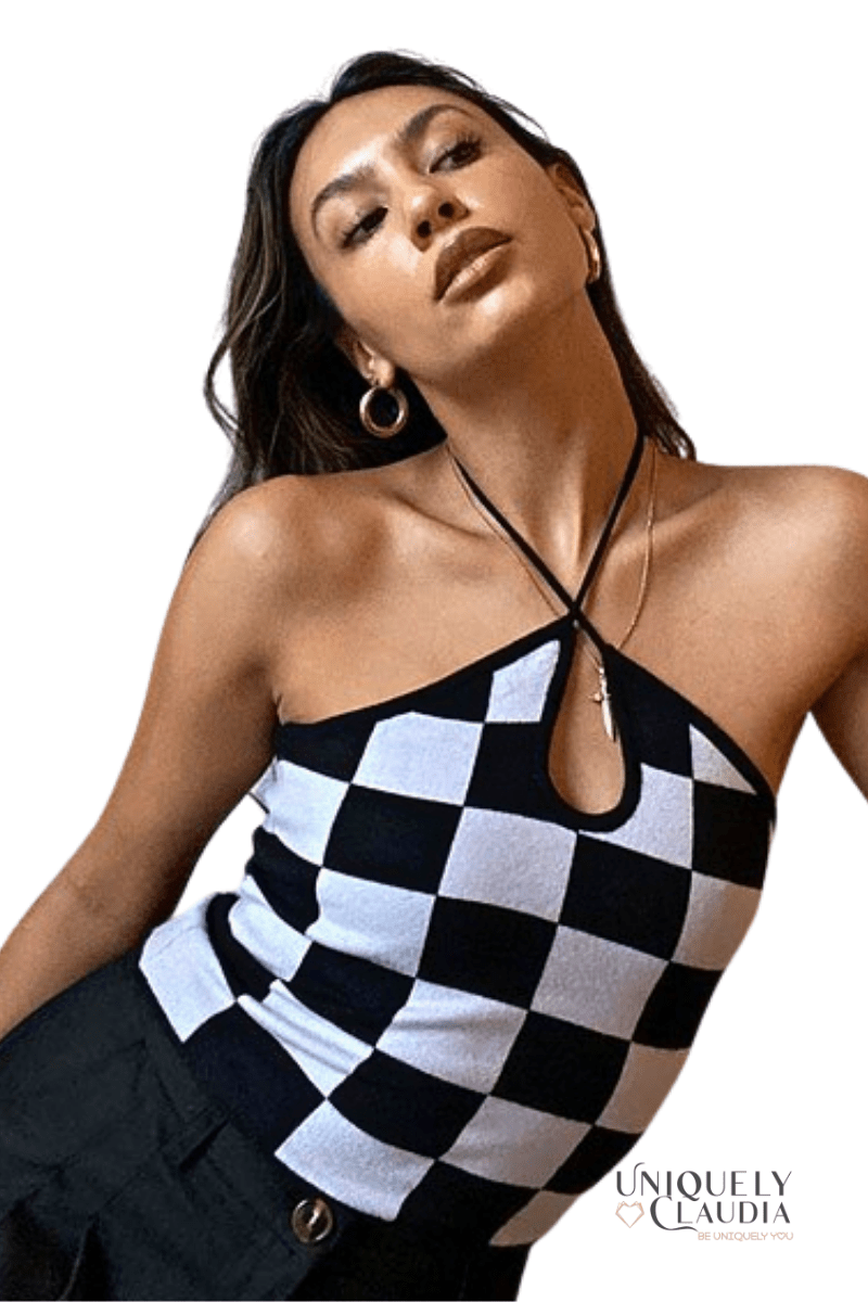 Carly Checkered Halter Top - UNIQUELY CLAUDIA