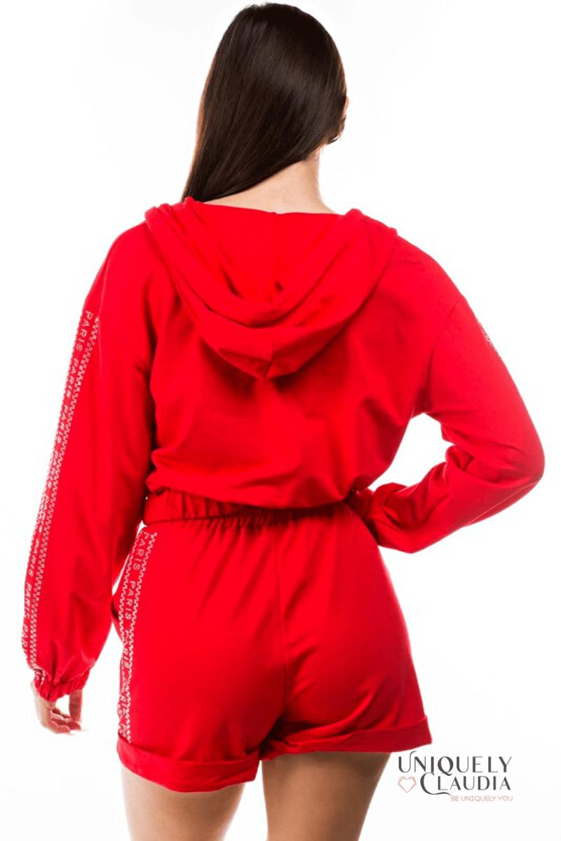 Line in Paris Long Sleeve Hoodie and Short Set - UNIQUELY CLAUDIA