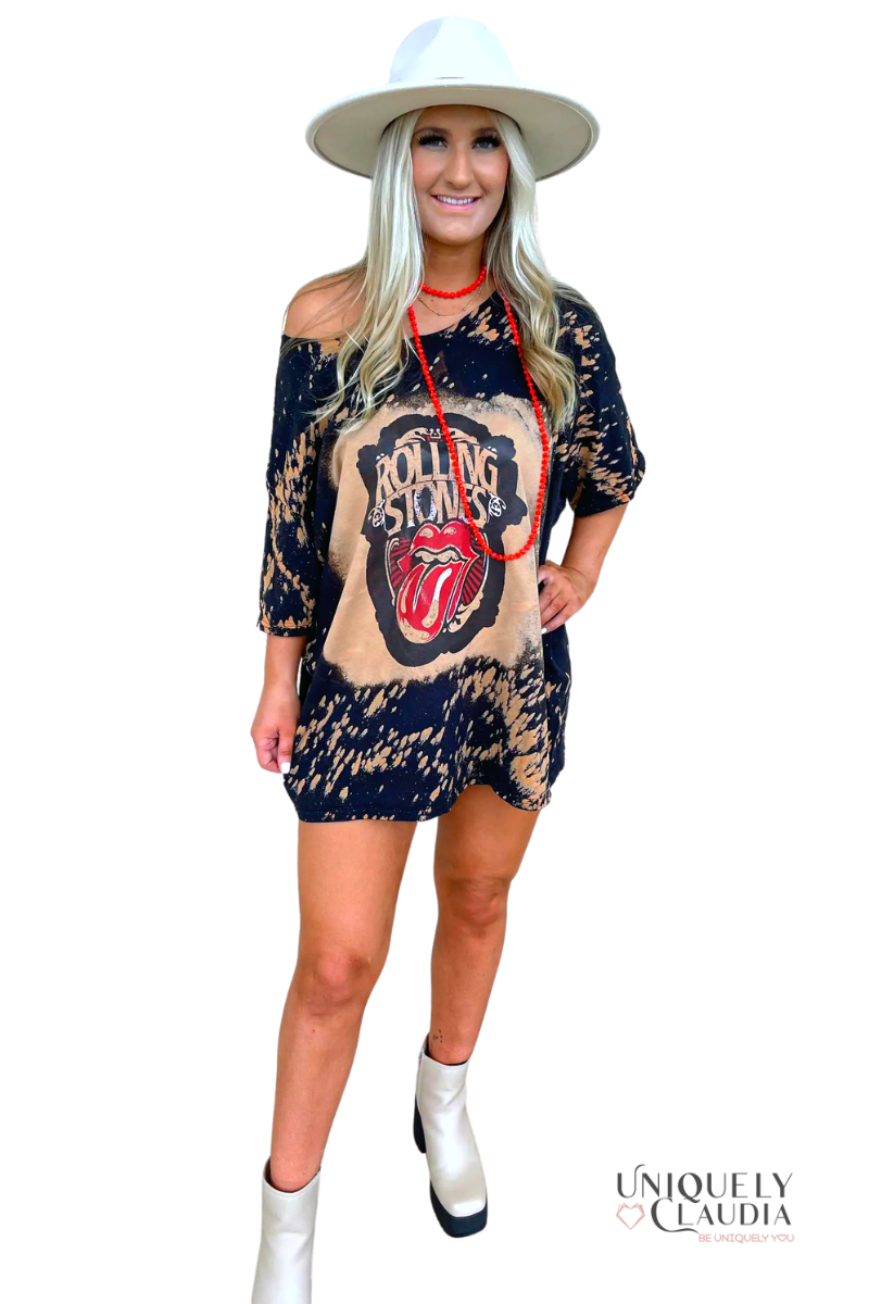 Stones Off-Shoulder T-Shirt Dress | Uniquely Claudia XL/2X / Black Multi Stones Off-Shoulder T-Shirt Dress | Uniquely Claudia XL/2X / Black Multi