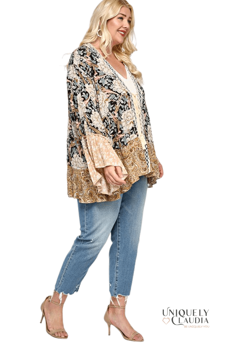 EDGY PLUS: Savannah Floral and Paisley Print Mix Kimono - UNIQUELY CLAUDIA
